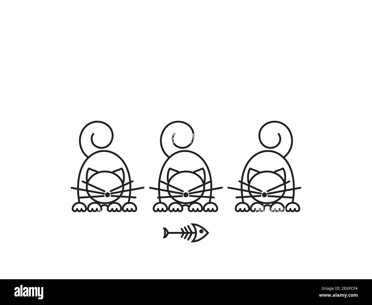 Stampa Cat. Gattini divertenti che giocano con un pesce. Illustrazione minimalista Art. Illustrazione Vettoriale