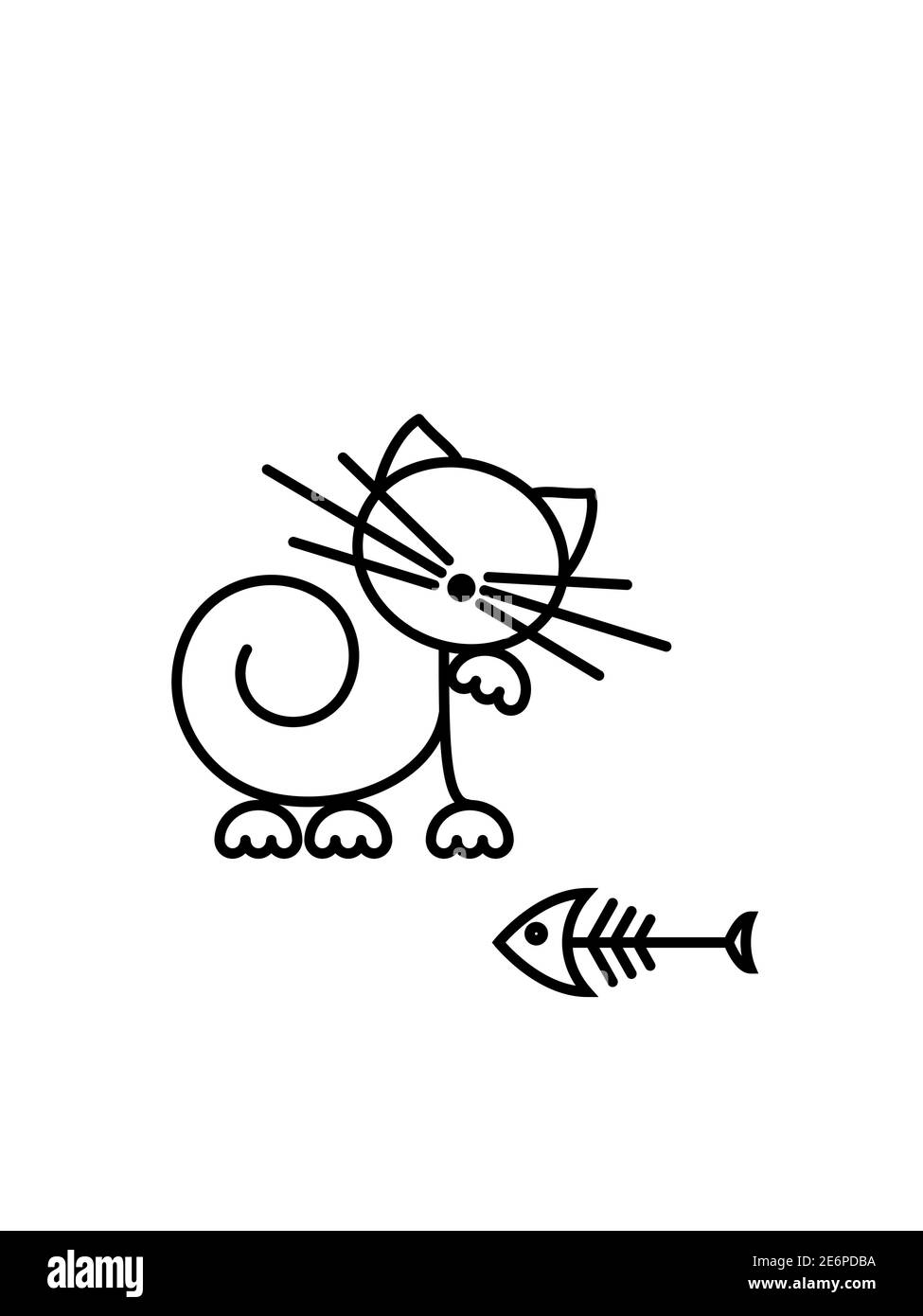 Stampa Cat. Gattino divertente che gioca con un pesce. Illustrazione minimalista Art. Illustrazione Vettoriale