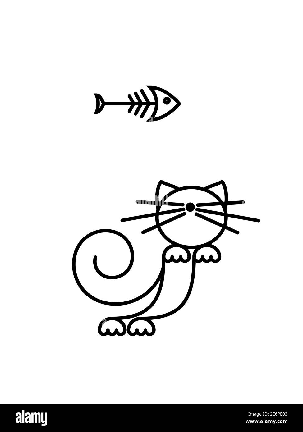 Stampa Cat. Gattino divertente che gioca con un pesce. Illustrazione minimalista Art. Illustrazione Vettoriale