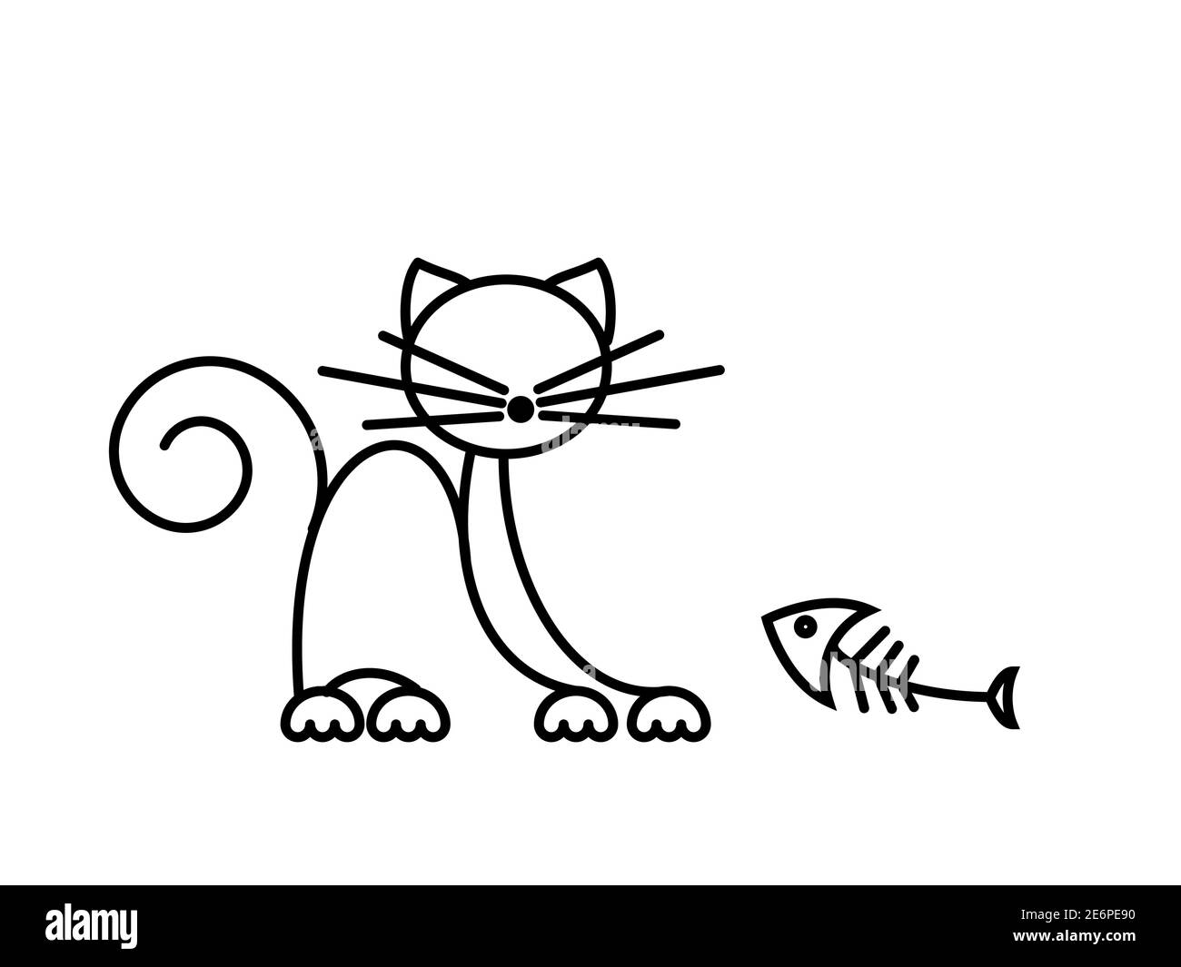Stampa Cat. Gattino divertente che gioca con un pesce. Illustrazione minimalista Art. Illustrazione Vettoriale
