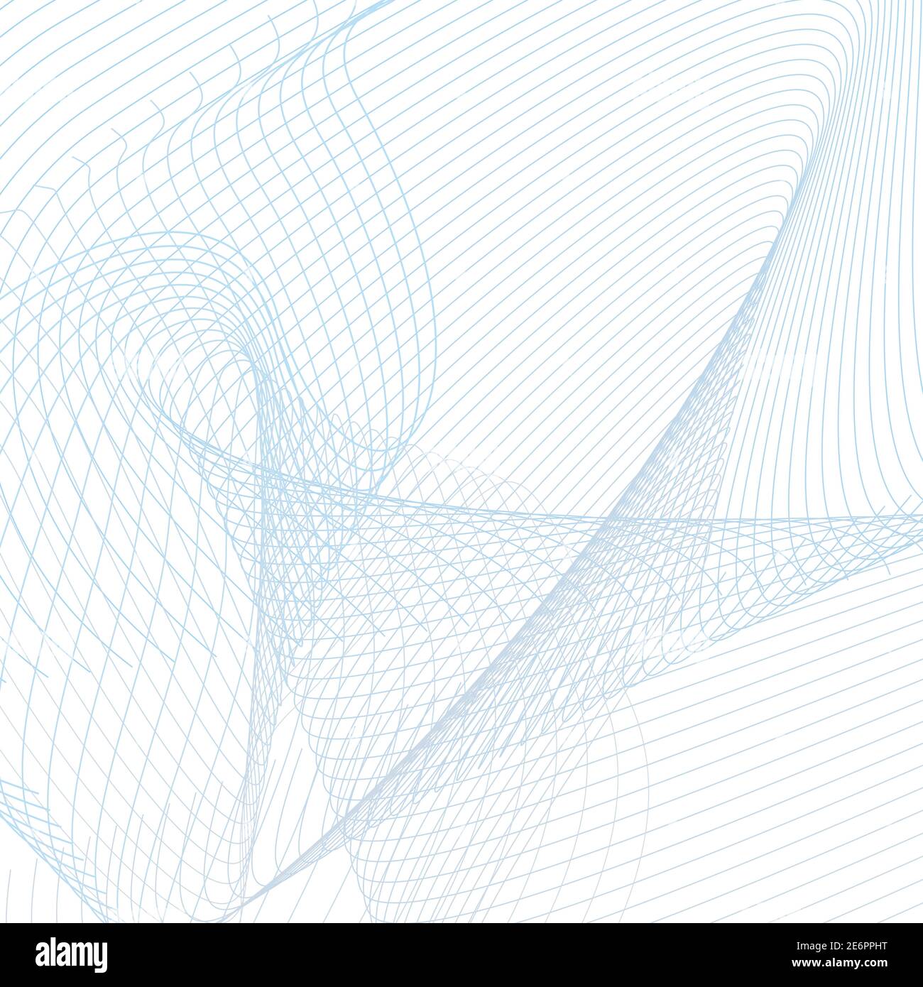 Linee squiggle blu chiaro, sfondo bianco. Suono, onda radio. Curve sottili ondulate. Stile industriale. Disegno vettoriale astratto. Schema a griglia. EPS10 Illustrazione Vettoriale