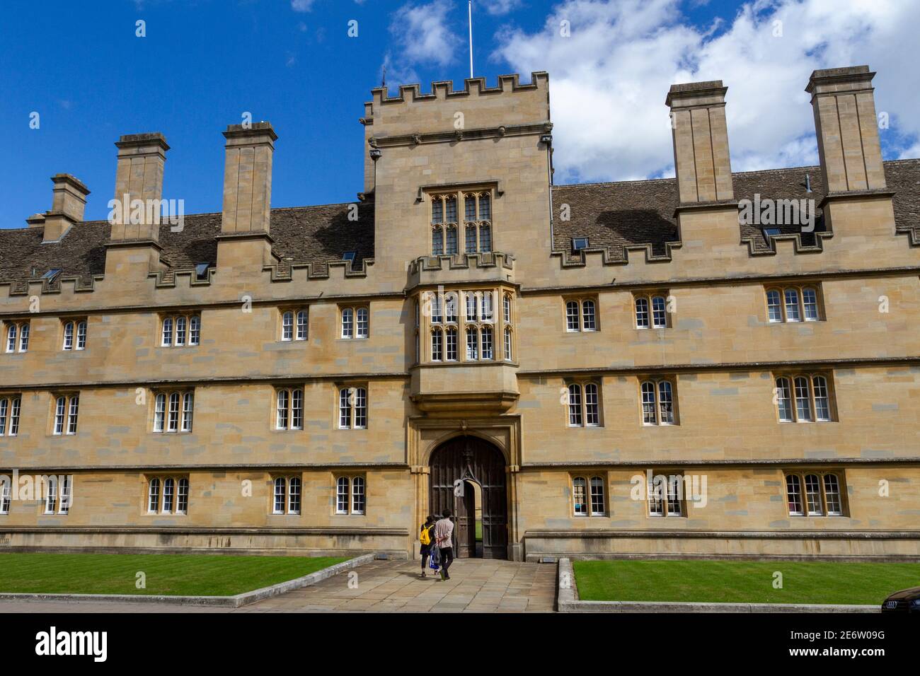 L'entrata di Parks Road al Wadham College, alla University of Oxford, Oxford, Oxfordshire, Regno Unito. Foto Stock