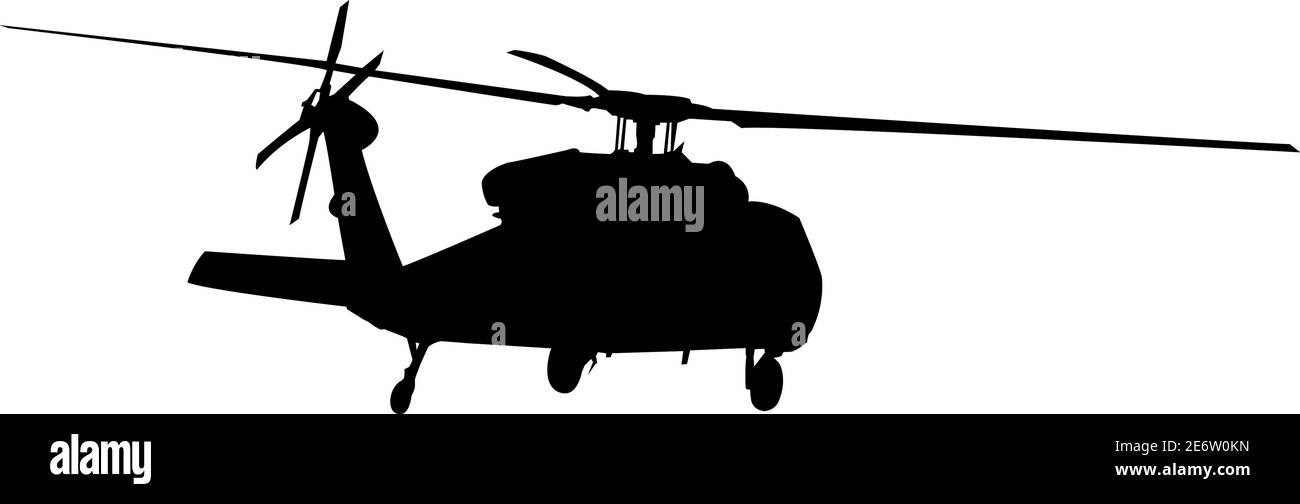 La silhouette dell'elicottero è nera su sfondo bianco Illustrazione Vettoriale