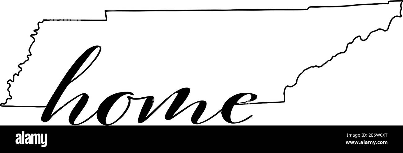 Mappa del Tennessee con la parola home vettore illustrazione su sfondo bianco Illustrazione Vettoriale
