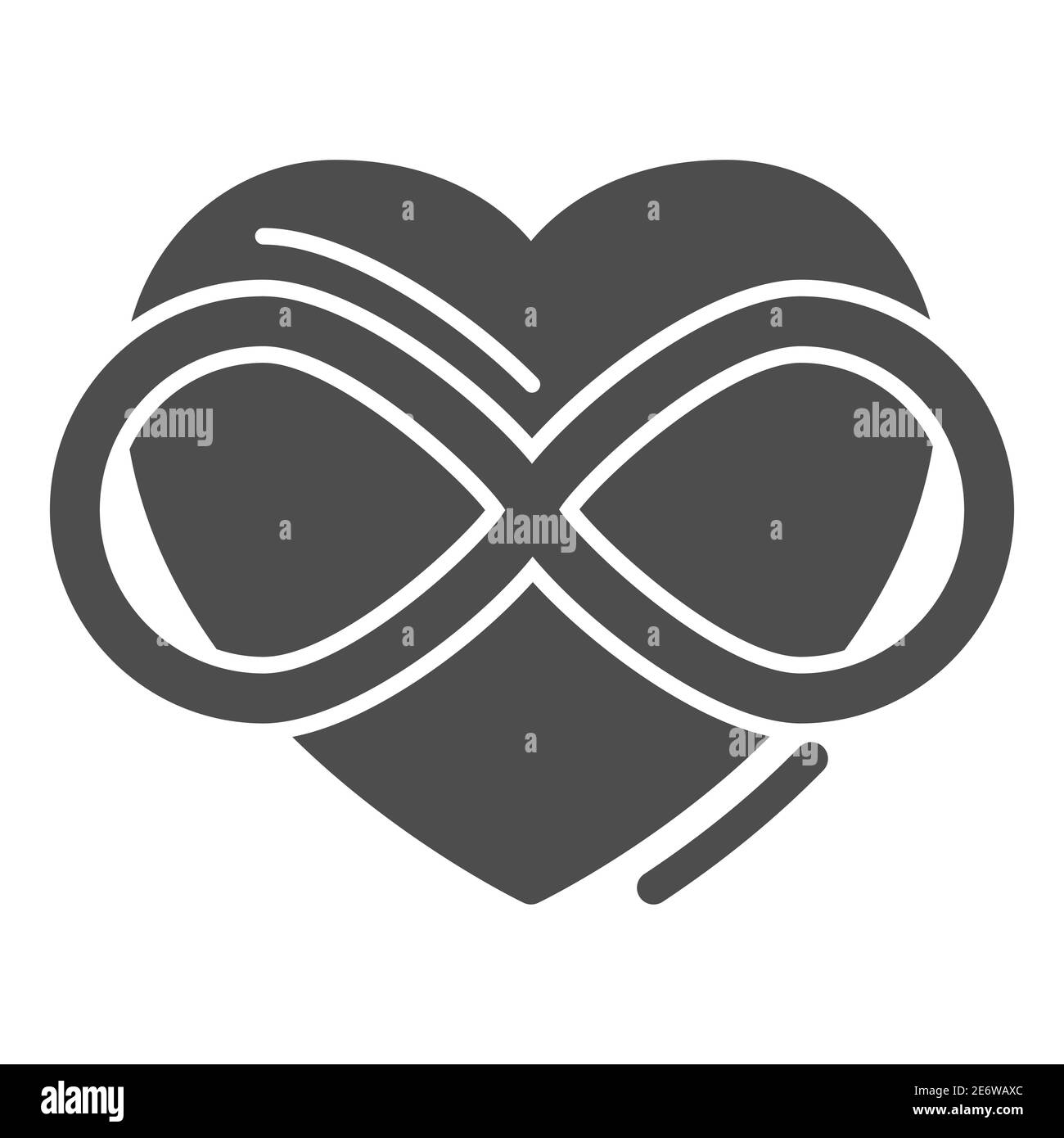 Segno infinito in icona a forma di cuore solido, concetto di amore libero, segno di amore eternità su sfondo bianco, cuore intrecciato con segno infinito in glifo Illustrazione Vettoriale