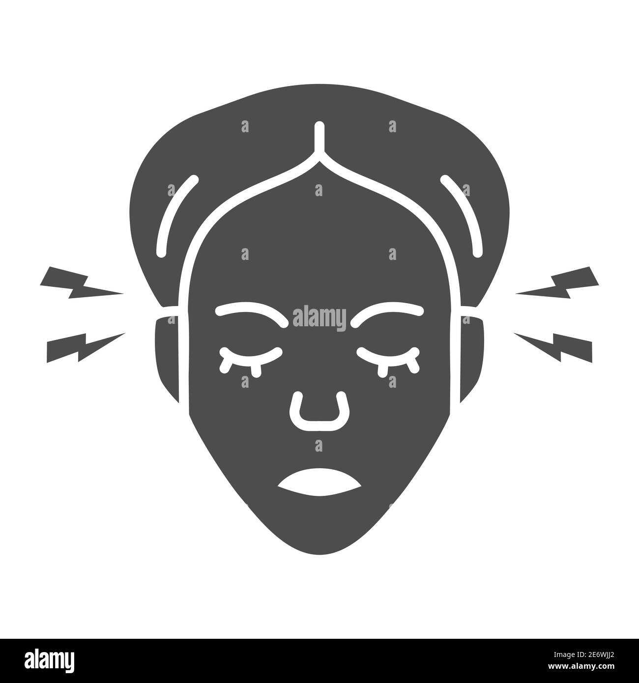 Temple Pain icona solida, concetto sanitario, segno Emicrania su sfondo bianco, testa umana con icona fulmine in stile glifo per il concetto mobile e. Illustrazione Vettoriale