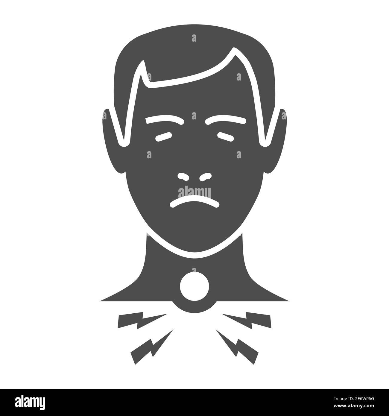 Mal di gola solido icona, concetto di salute, uomo sentire dolore in gola segno su sfondo bianco, dolorosa gola icona in stile glifo per il concetto mobile Illustrazione Vettoriale