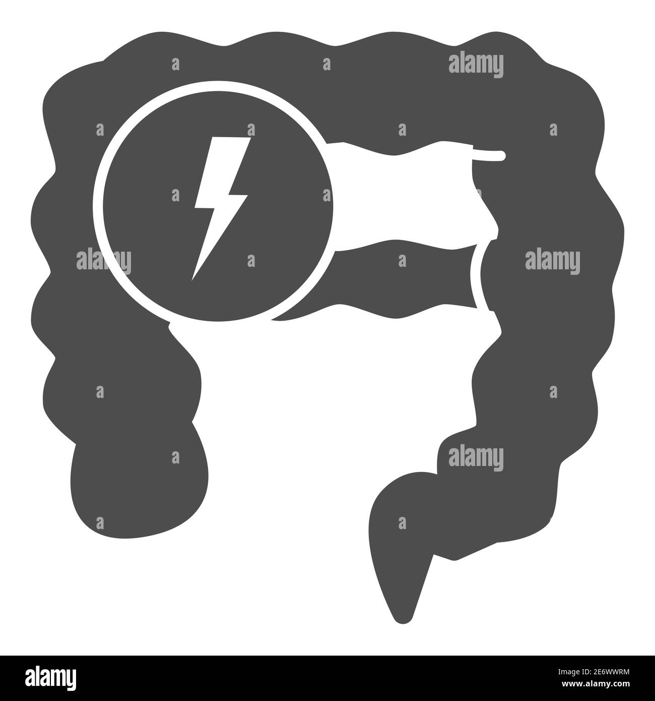 Problemi nell'icona solida dell'intestino, concetto medico e di salute, segno di costipazione di Gut su sfondo bianco, icona di dolore intestinale in stile glifo per Illustrazione Vettoriale