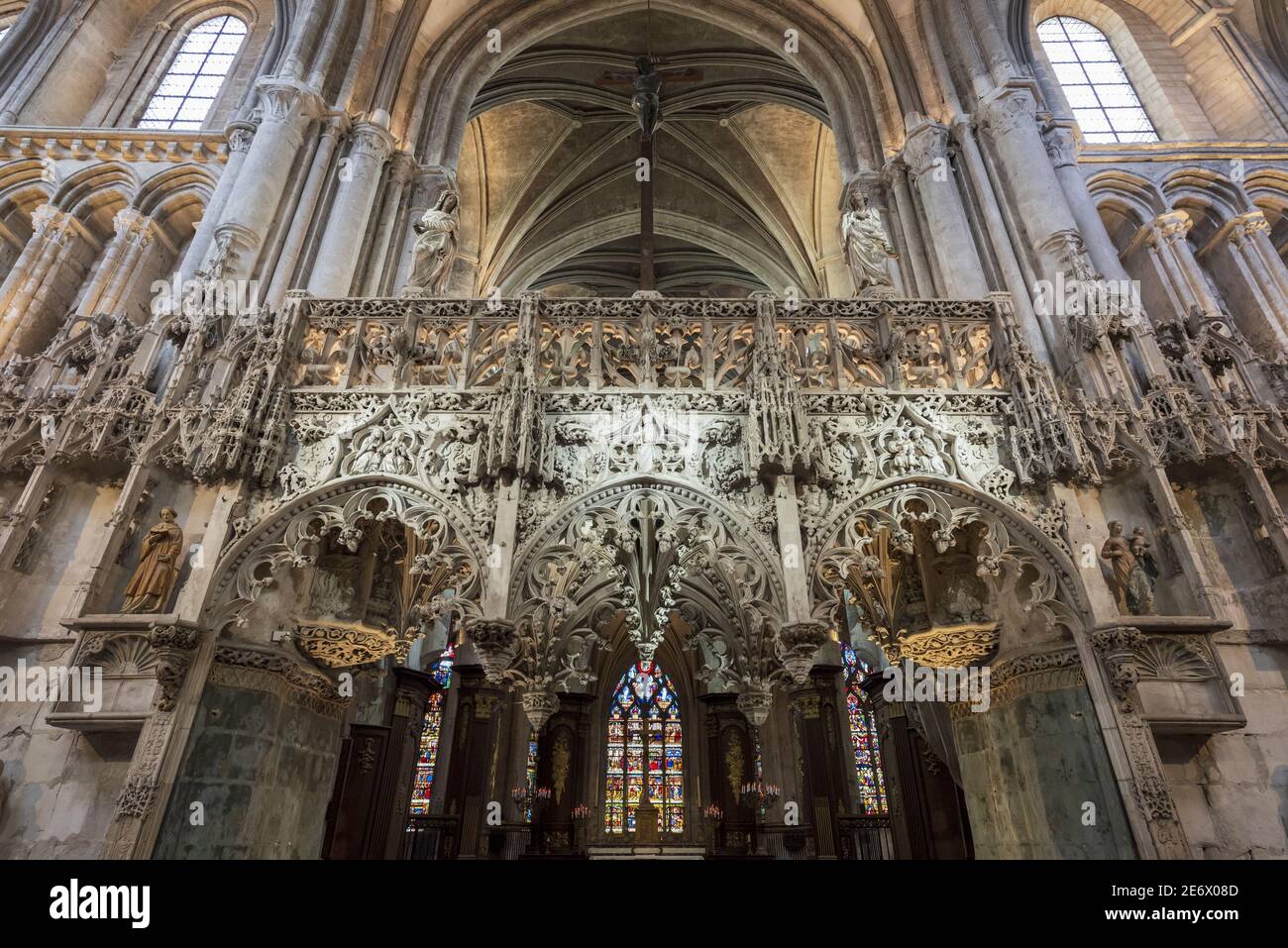 Francia, Aube, Troyes, chiesa di Santa Madeleine, 16 ° secolo schermo di ruggito in stile gotico fiammeggiante Foto Stock