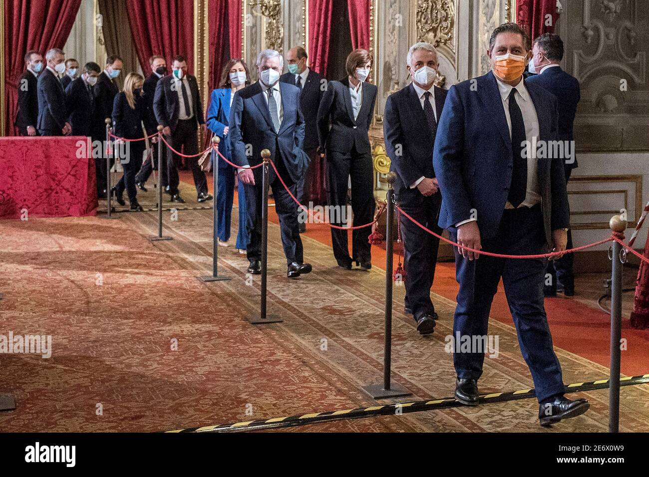 Roma, Italia. 29 gennaio 2021. Foto Roberto Monaldo/LaPresse 29-01-2021 Roma Quirinale Politica - consultazioni nella foto Giorgia Meloni, Matteo Salvini, Antonio Tajani e i rappresentanti del centro-destra Foto Roberto Monaldo/LaPresse 29-01-2021 Roma (Italia) Palazzo Quirinale - consultazione nella foto Giorgia Meloni, Matteo Salvini, Antonio Tajani Editoriale utilizzo esclusivo Credit: Agenzia fotografica indipendente/Alamy Live News Foto Stock