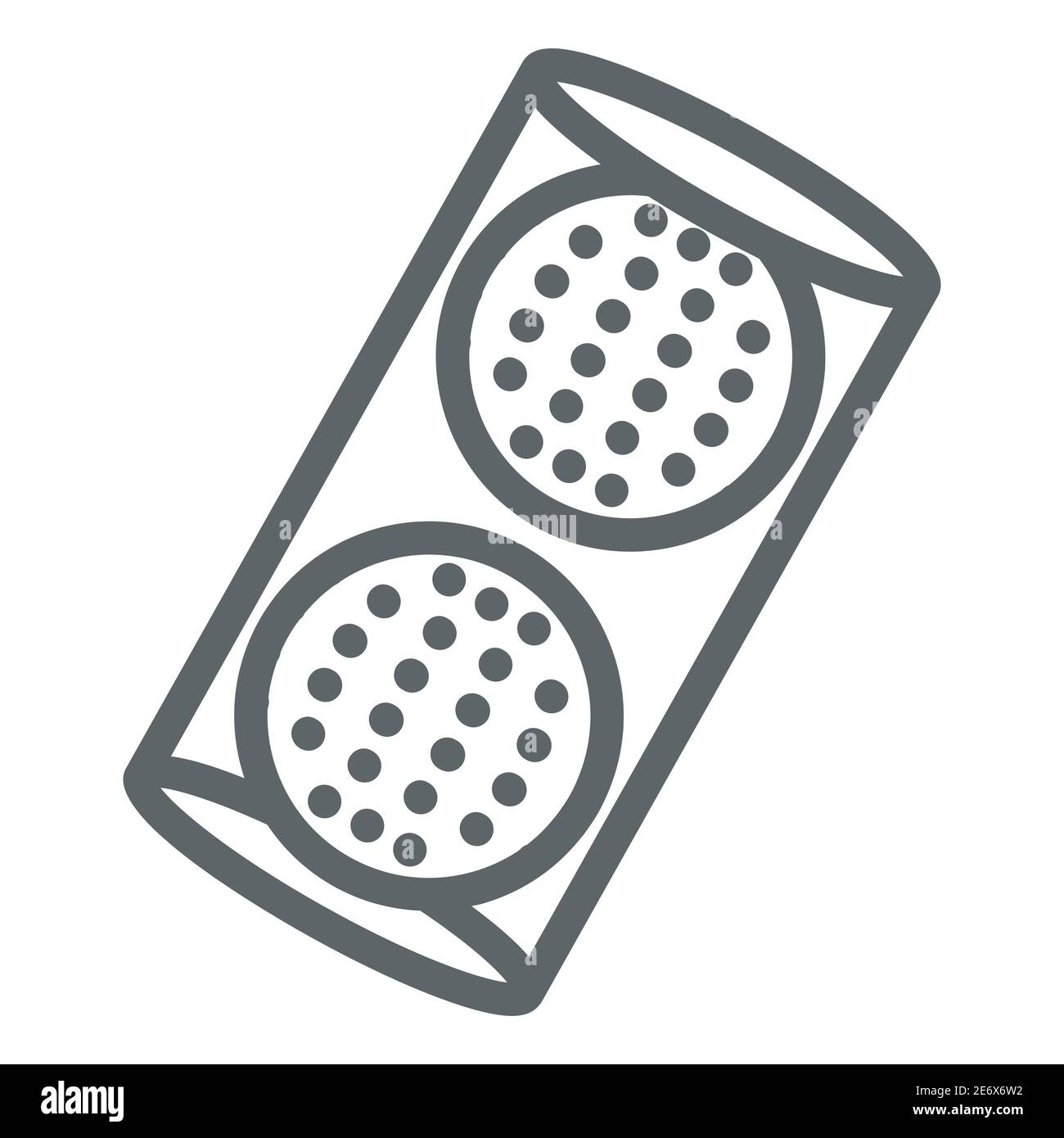 Palline da golf in icona di linea di scatola, attrezzatura e concetto di sport, segno di pallina da golf su sfondo bianco, icona di palline da golf in stile di contorno per il concetto mobile e. Illustrazione Vettoriale