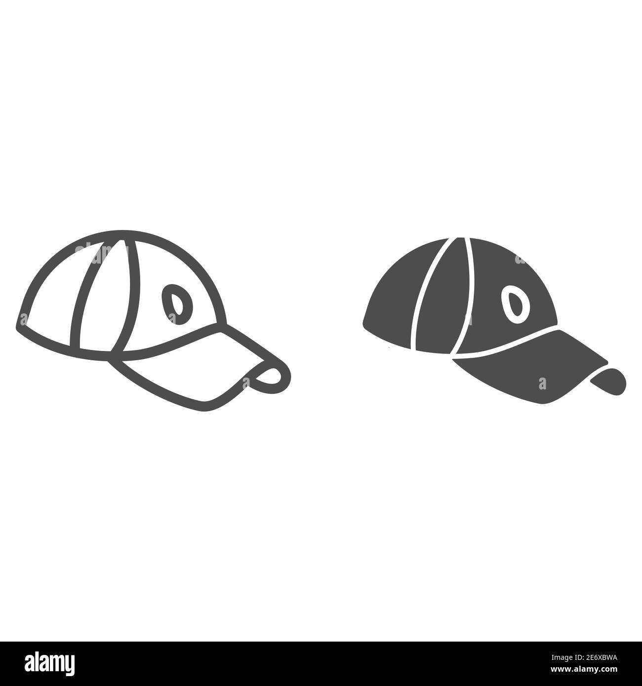 Linea di cappelli da golf e icona solida, concetto di abbigliamento, segno di cappellino su sfondo bianco, icona di cappello sportivo in stile outline per il concept mobile e il web design Illustrazione Vettoriale