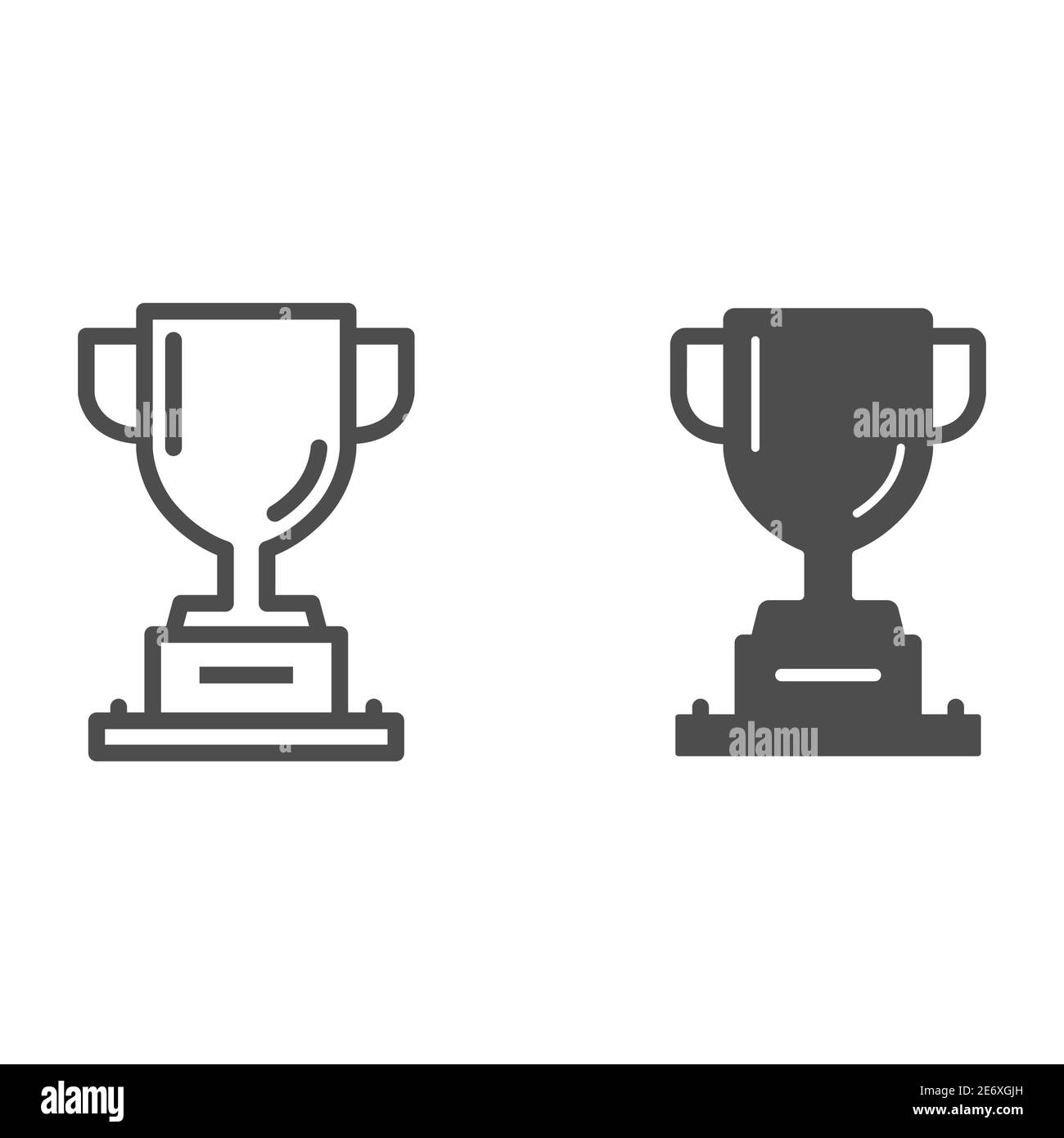 Linea della coppa del vincitore e icona solida, concetto di sport e competizione, segno del Trofeo su sfondo bianco, icona della Coppa del campione in stile outline per il concetto mobile Illustrazione Vettoriale
