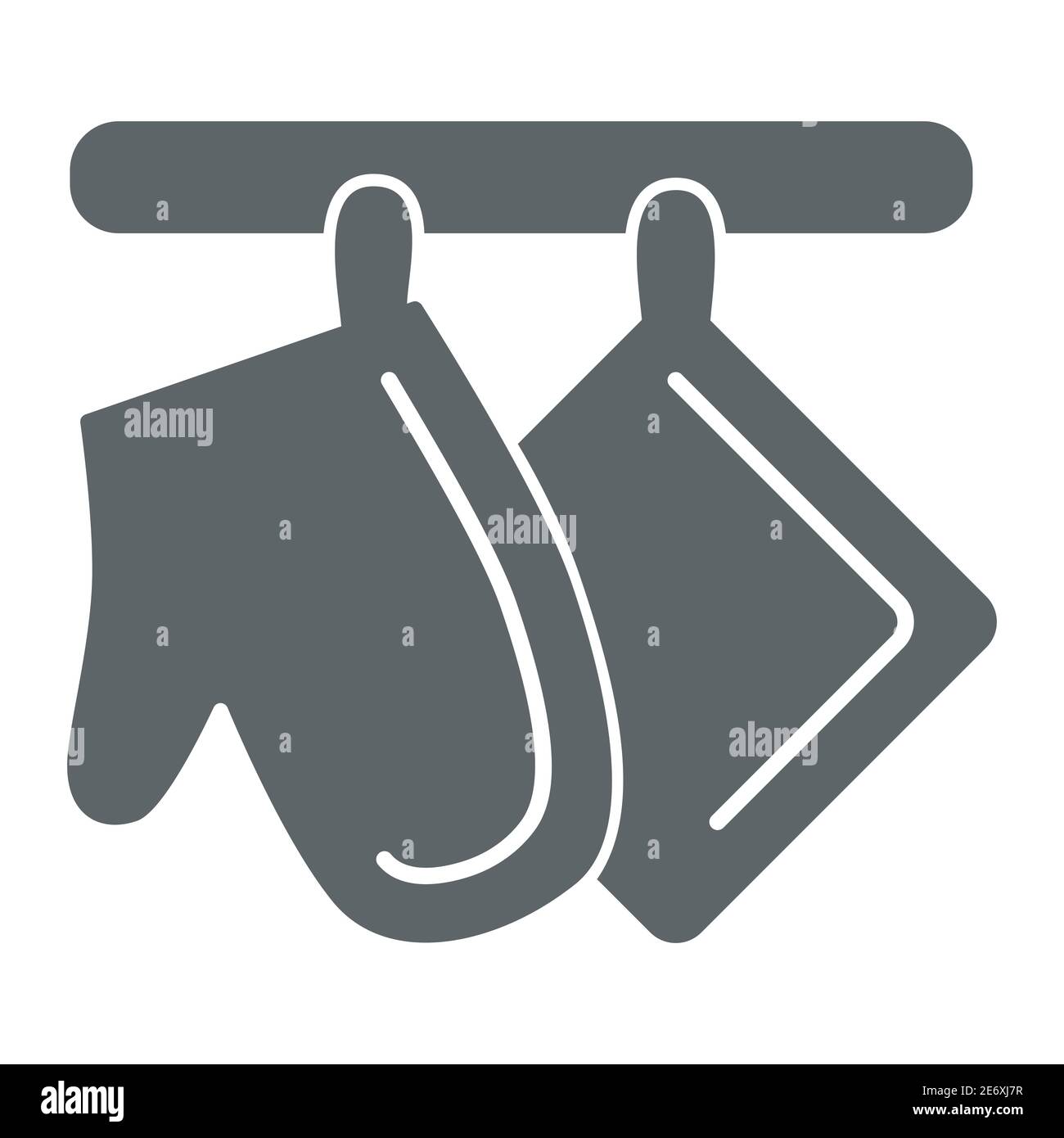 Forno-guanto e potholder solido icona, cucina accessorio concetto, calore protettivo tessuto domestico segno su sfondo bianco, forno mitt e potholder appendere su Illustrazione Vettoriale