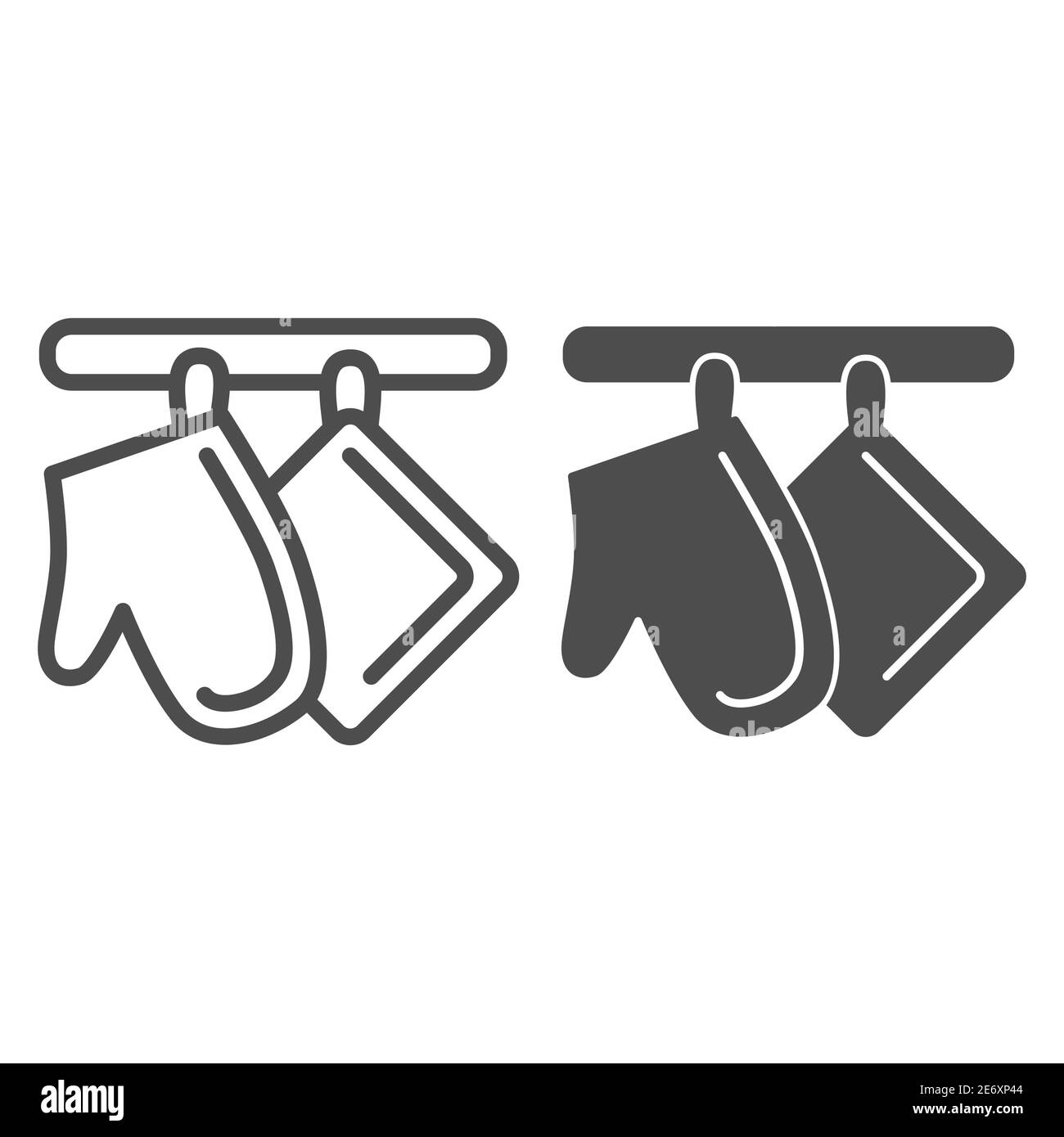 Forno-guanto e potholder linea e icona piena, cucina accessori concetto, calore protettivo tessuto domestico segno su sfondo bianco, forno mitt e. Illustrazione Vettoriale