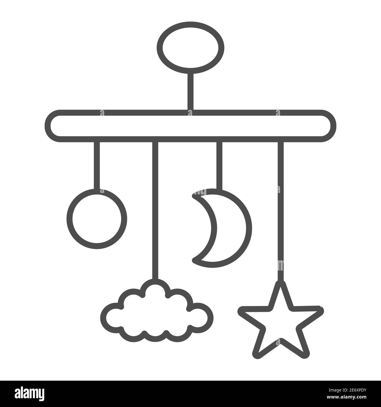 Carosello per un'icona della linea sottile del presepe, concetto di infanzia, segno del giocattolo appeso del lettino del bambino su sfondo bianco, icona del carosello del lettino del bambino in stile di contorno per Illustrazione Vettoriale