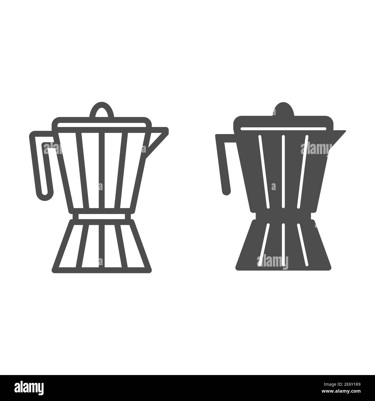 Linea di macchina da caffè e icona piena, concetto di elettrodomestici da cucina, segno di caffettiera su sfondo bianco, icona di macchina da caffè Geyser in stile contorno per Illustrazione Vettoriale