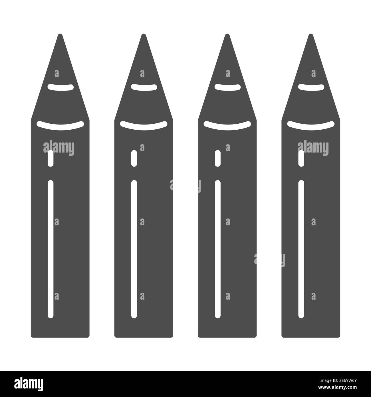 Icona solida di matite per bambini, concetto di forniture scolastiche, segno di quattro matite su sfondo bianco, insieme di quattro icone a matita in stile glifo per il concetto mobile Illustrazione Vettoriale