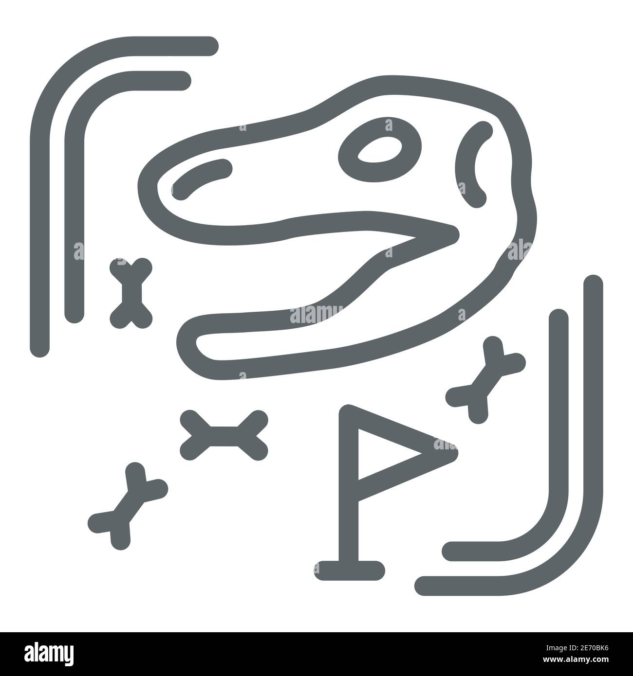 Icona della linea di scavi archeologici, concetto di Paleontologia, fossili scavati e ossa antiche segno su sfondo bianco, sito di scavo con Illustrazione Vettoriale