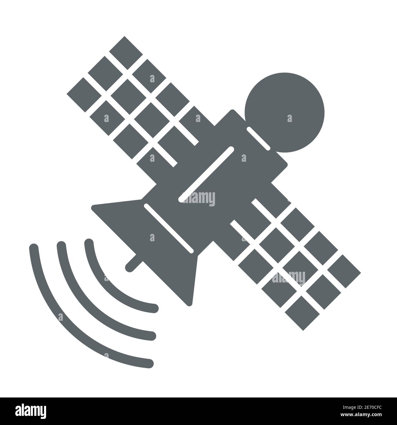 Icona solida della stazione spaziale, concetto di spazio, segnale satellitare di comunicazione su sfondo bianco, icona della stazione spaziale orbitante in stile glifo per dispositivi mobili Illustrazione Vettoriale
