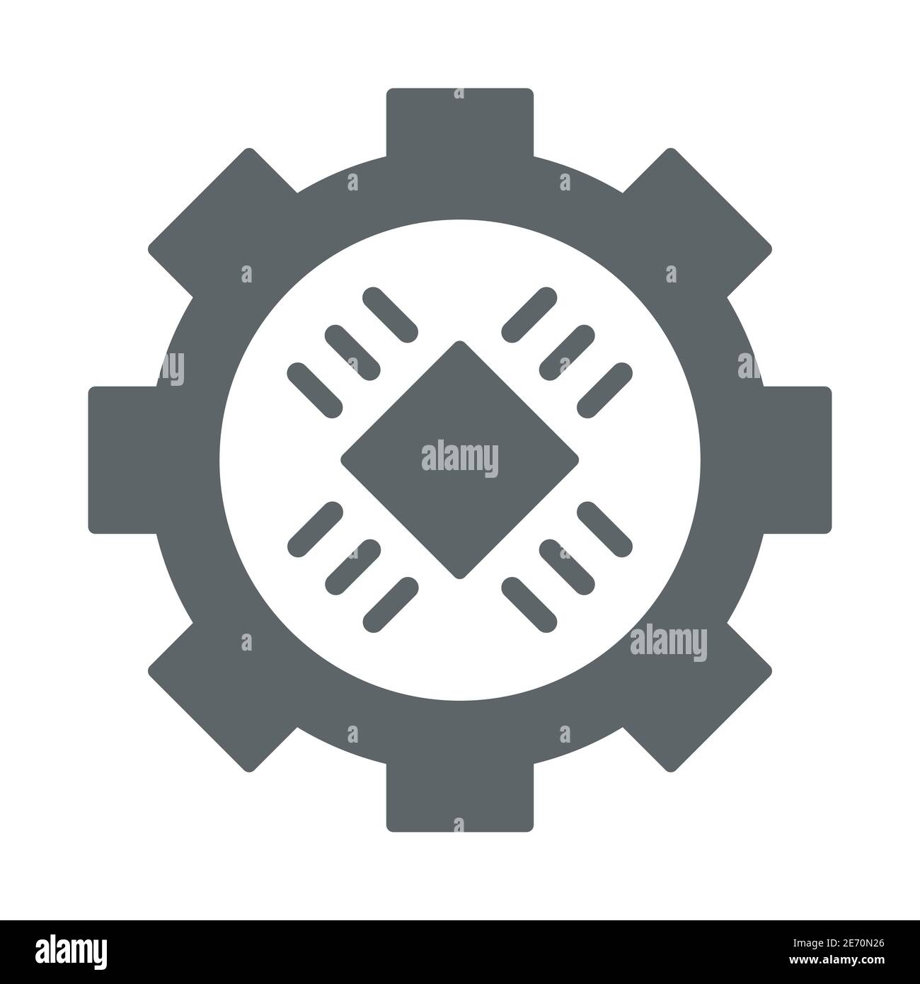 Processore centrale in gear solid Icon, concetto di tecnologia informatica, Microchip in segno di ruota dentata su sfondo bianco, ingranaggio con processore chip CPU in Illustrazione Vettoriale