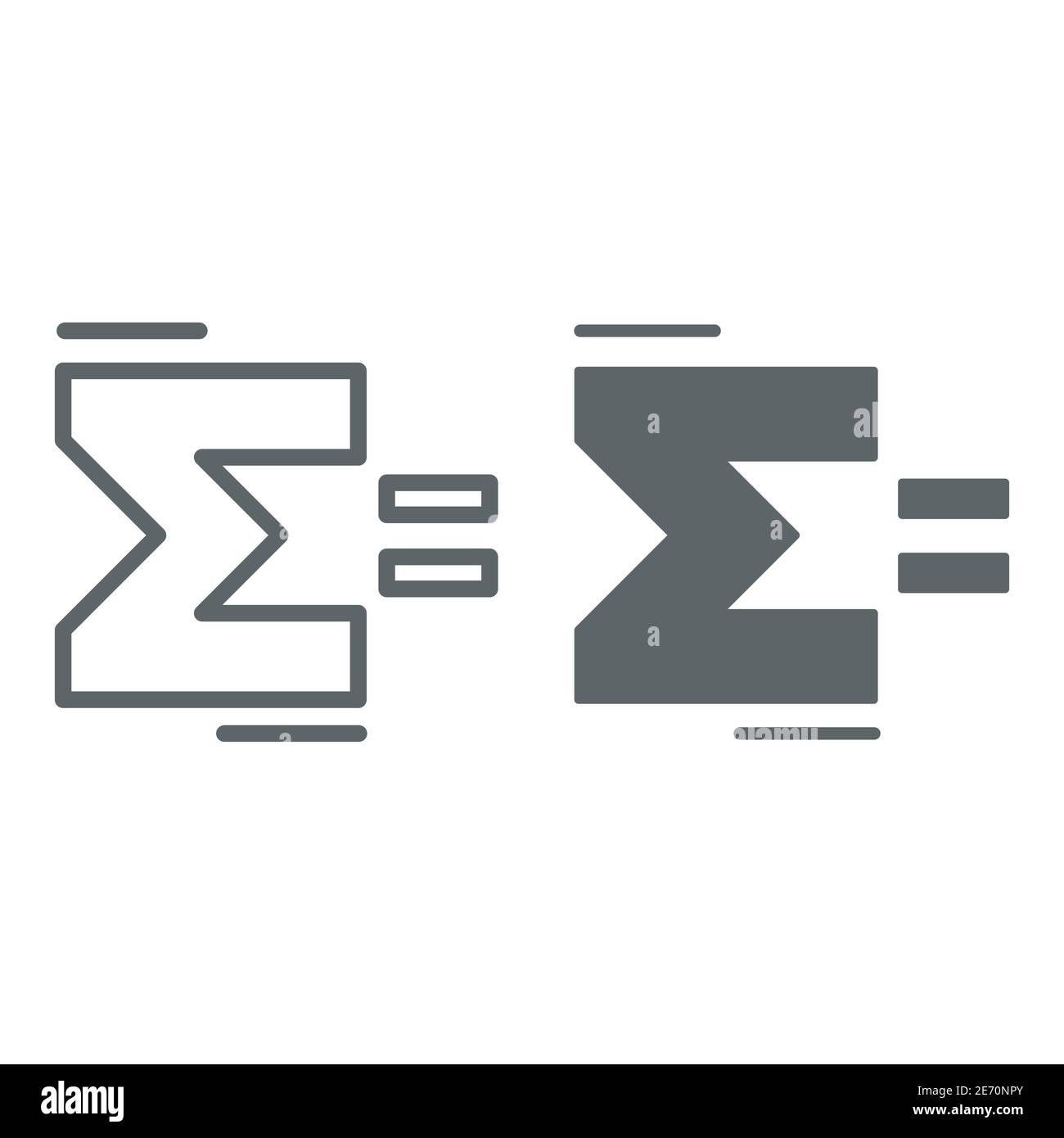 Linea del segno Sigma e icona solida, concetto di matematica, segno di somma su sfondo bianco, icona della lettera greca Sigma in stile outline per il concetto mobile Illustrazione Vettoriale