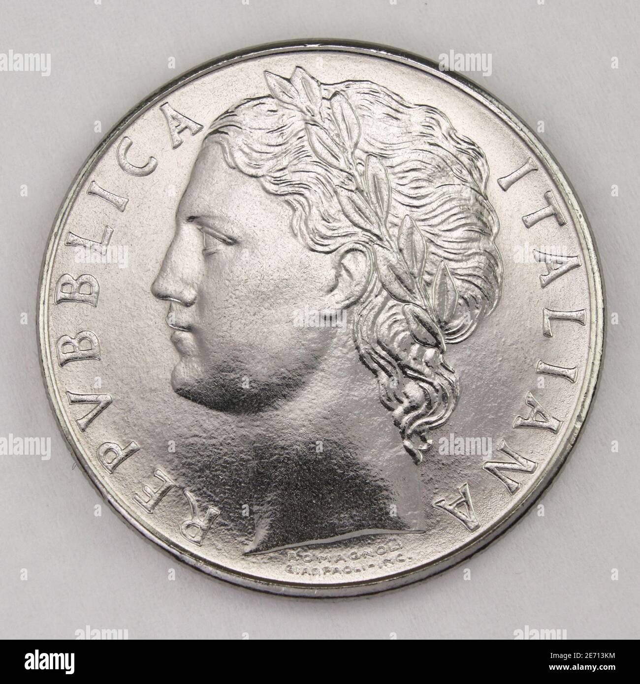 100 Lire 1984, moneta vecchia lira italiana, retro, Italia, annata Foto Stock