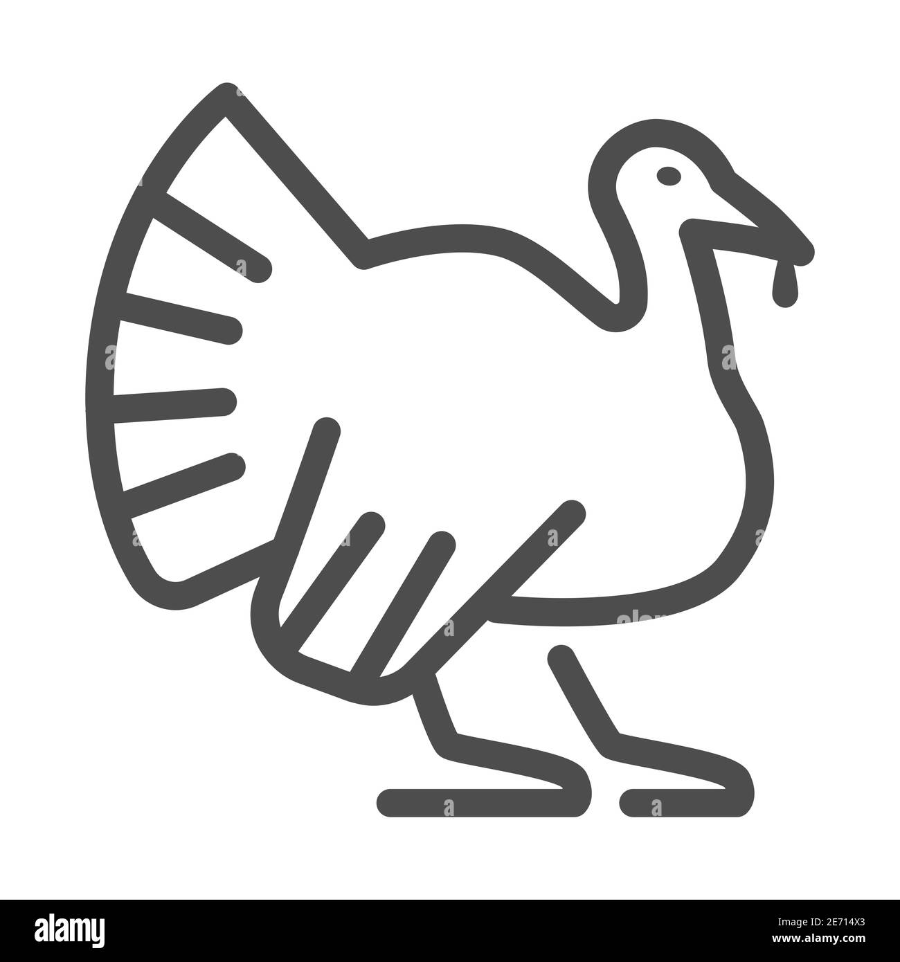 Icona linea Turchia, concetto di animali da fattoria, segno uccelli da fattoria su sfondo bianco, icona silhouette Turchia in stile profilo per il concetto mobile e web design Illustrazione Vettoriale