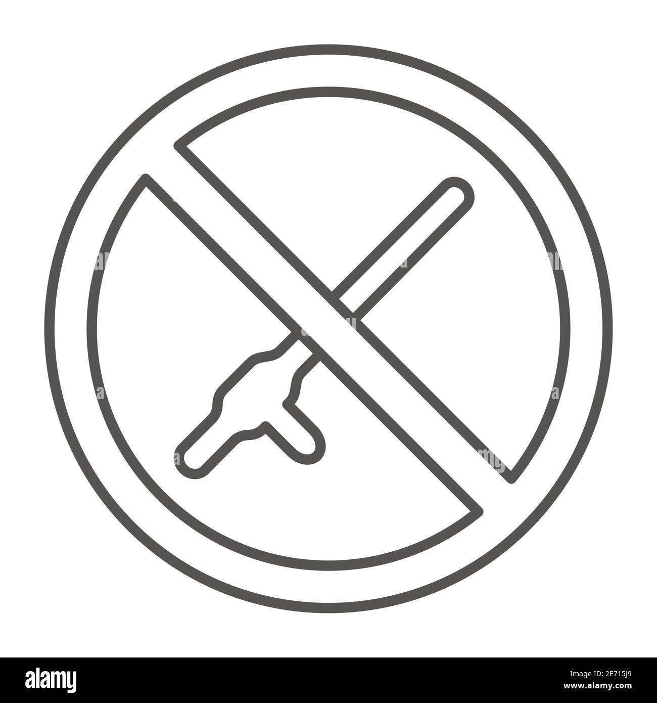 Nessun simbolo di baton icona sottile linea, Black Lives Matter concetto, battimento e violenza divieto segno su sfondo bianco, fermare la brutalità della polizia e fisico Illustrazione Vettoriale