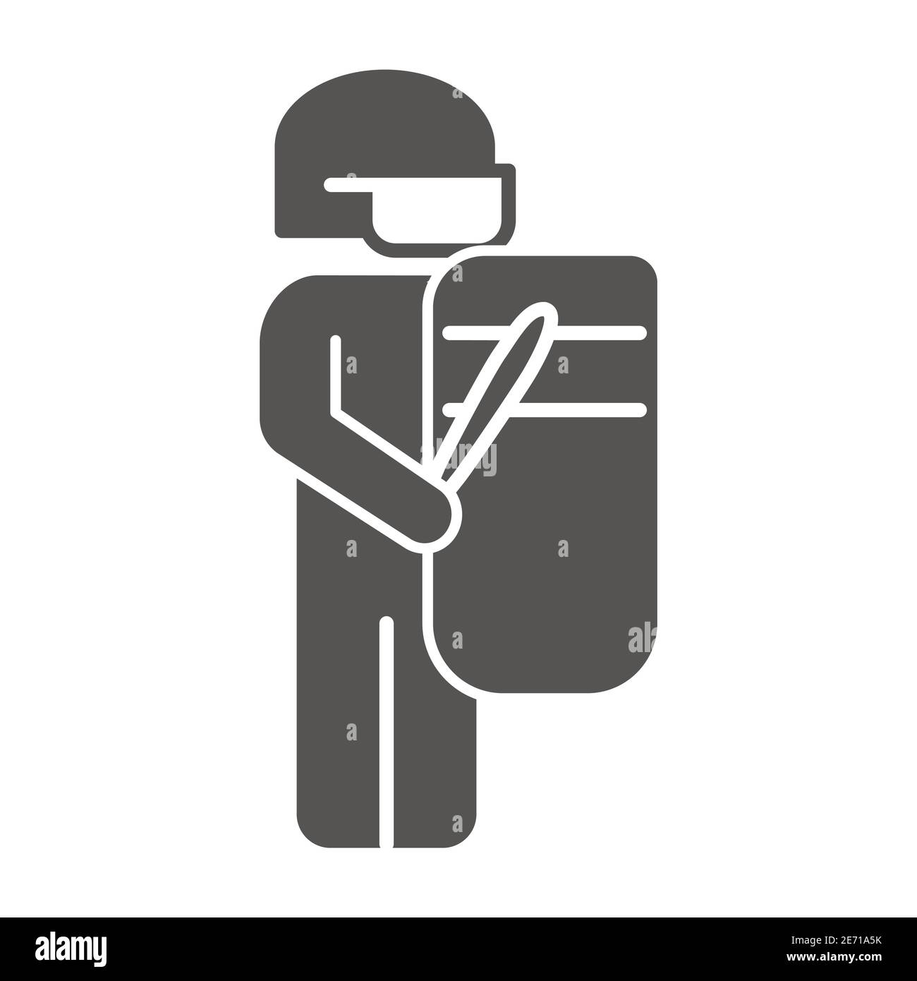 Poliziotto con icona scudo solido, Black Lives Matter Concept, Nessuna violenza contro il segno nero su sfondo bianco, ufficiale in uniforme con Illustrazione Vettoriale