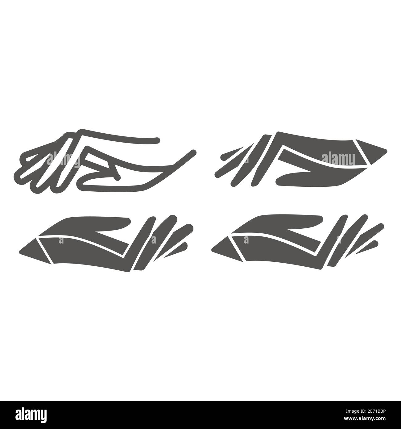 Armonia di linee bianche e nere e icona solida, Black Lives Matter Concept, uguaglianza di tutte le razze segno su sfondo bianco, due mani con diverso Illustrazione Vettoriale