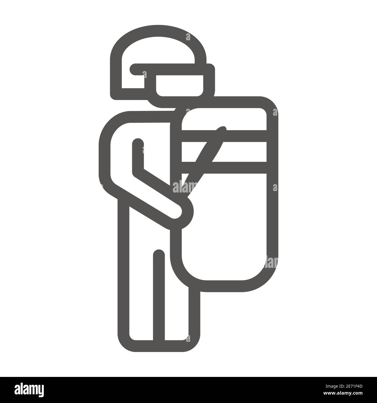 Poliziotto con icona della linea di scudo, concetto Black Lives Matter, nessuna violenza contro il segno nero su sfondo bianco, ufficiale in uniforme con Illustrazione Vettoriale