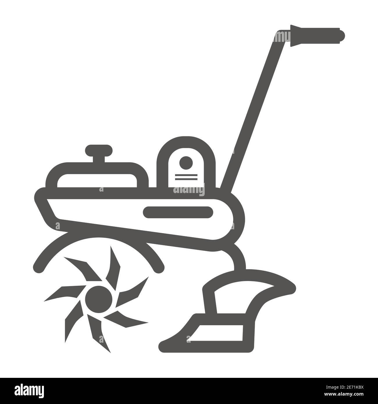 Icona della linea del coltivatore, concetto di giardino e giardinaggio, segno degli attrezzi da giardino su sfondo bianco, icona del coltivatore agricolo in stile contorno per dispositivi mobili Illustrazione Vettoriale