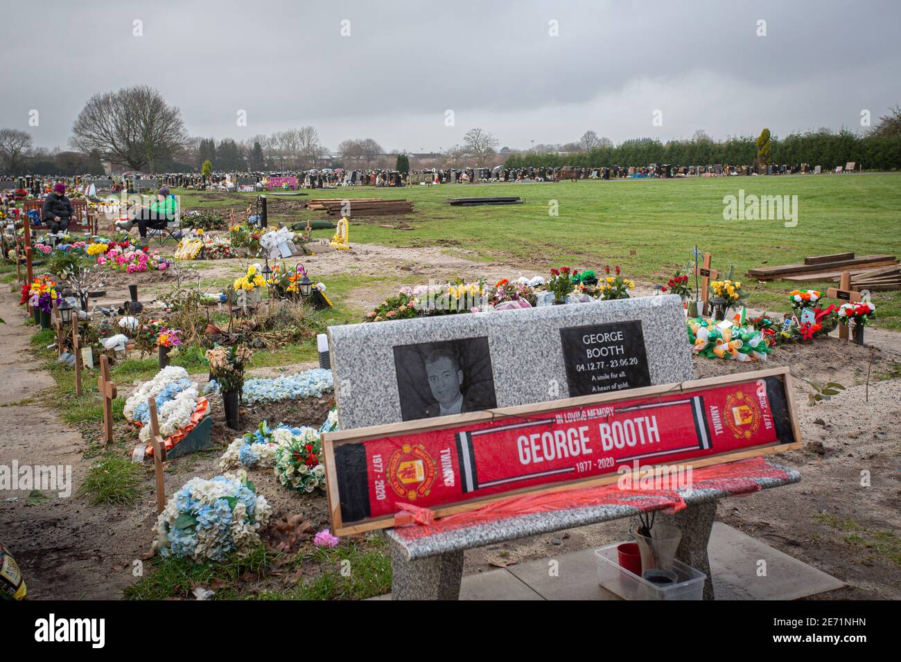 Manchester united tifosi pietra grave. Foto Stock