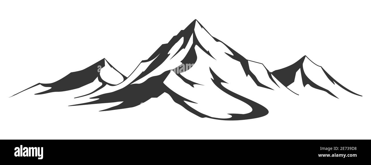 Forma della montagna isolata su sfondo bianco illustrazione vettoriale. Silhouette vettoriale di Mountain Hills. Illustrazione Vettoriale