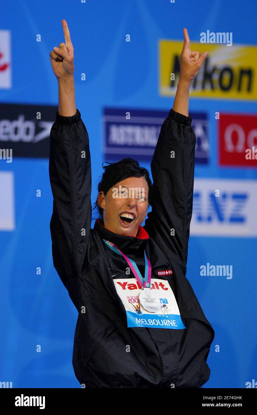 La Svizzera Flavia Rigamonti vince la medaglia d'argento sui 1500 metri femminili durante il 12° Campionato Mondiale FINA, presso la Rod Laver Arena, a Melbourne, Australia, il 27 marzo 2007. Foto di Nicolas Gouhier/Cameleon/ABACAPRESS.COM Foto Stock