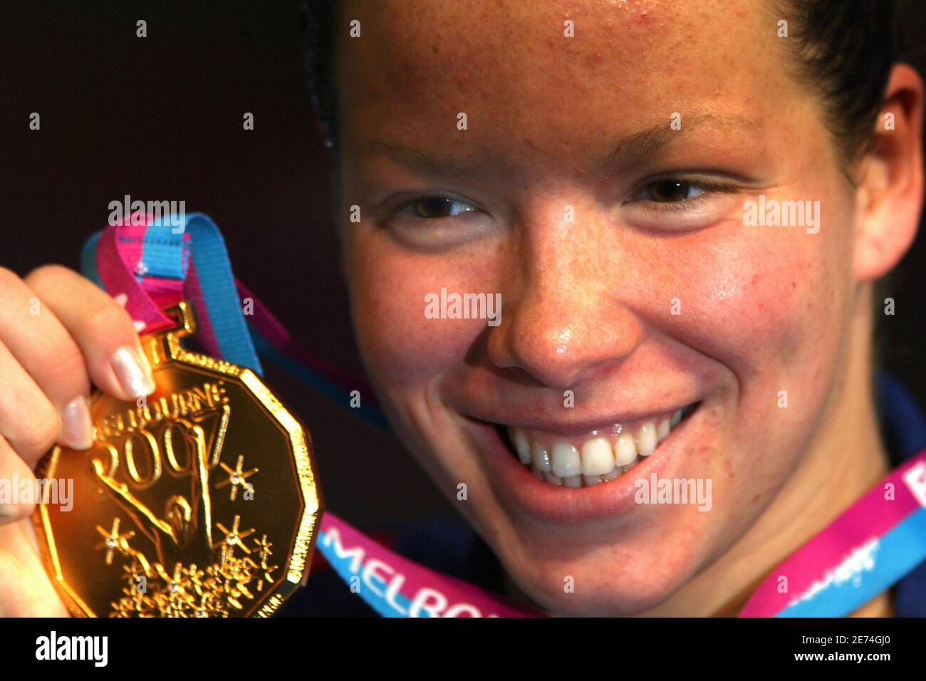 Il Kate Ziegler degli Stati Uniti vince la medaglia d'oro sui 1500 metri delle donne durante il 12° Campionato Mondiale della FINA, presso la Rod Laver Arena, a Melbourne, Australia, il 27 marzo 2007. Foto di Nicolas Gouhier/Cameleon/ABACAPRESS.COM Foto Stock