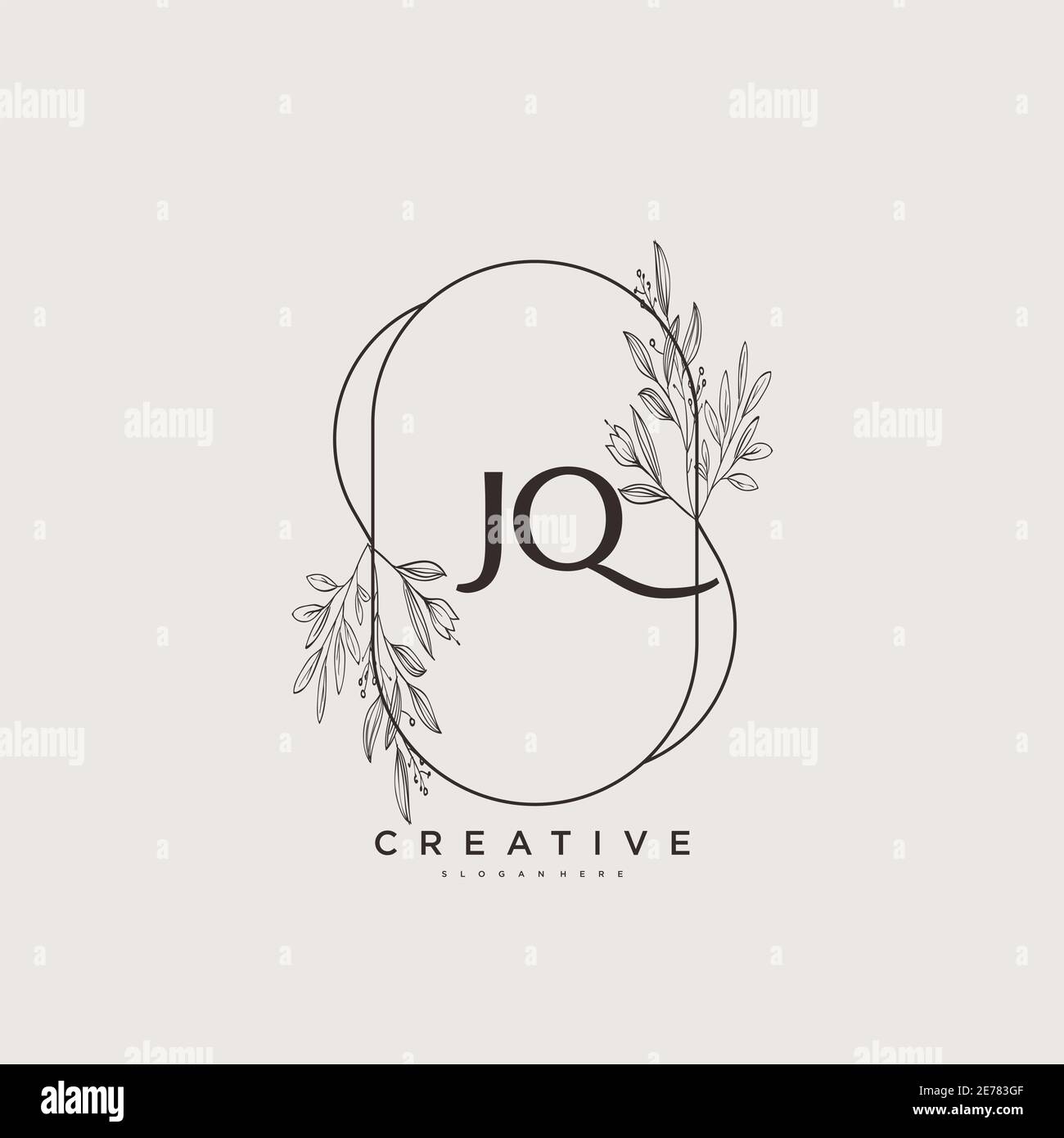 JQ Beauty vettoriale primo logo arte, scrittura a mano logo di firma iniziale, matrimonio, moda, gioielli, boutique, floreale e botanico con temp creativa Illustrazione Vettoriale