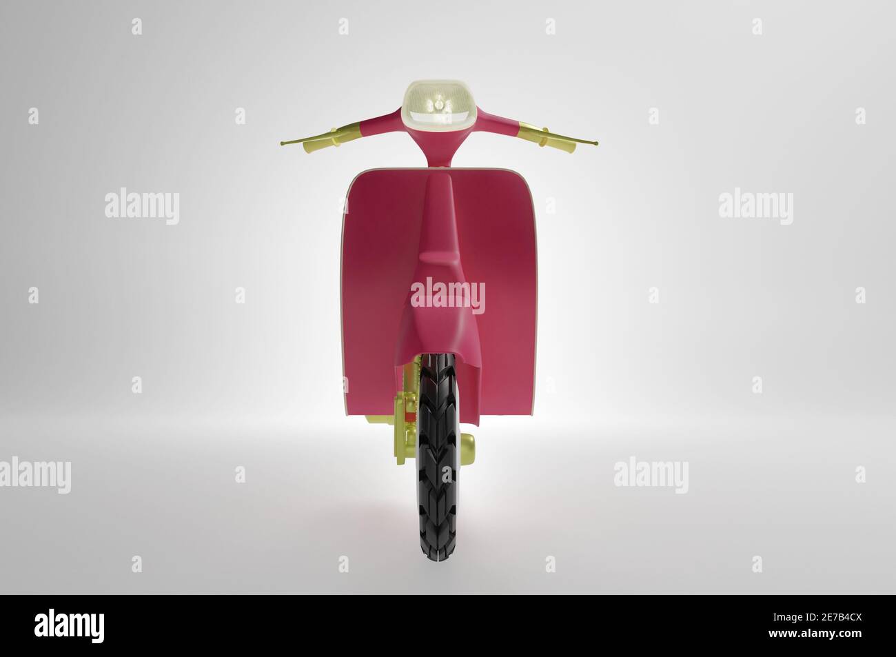 Font view , Pink Scooter su sfondo bianco - rendering 3d , concept San Valentino, consegna cibo Foto Stock