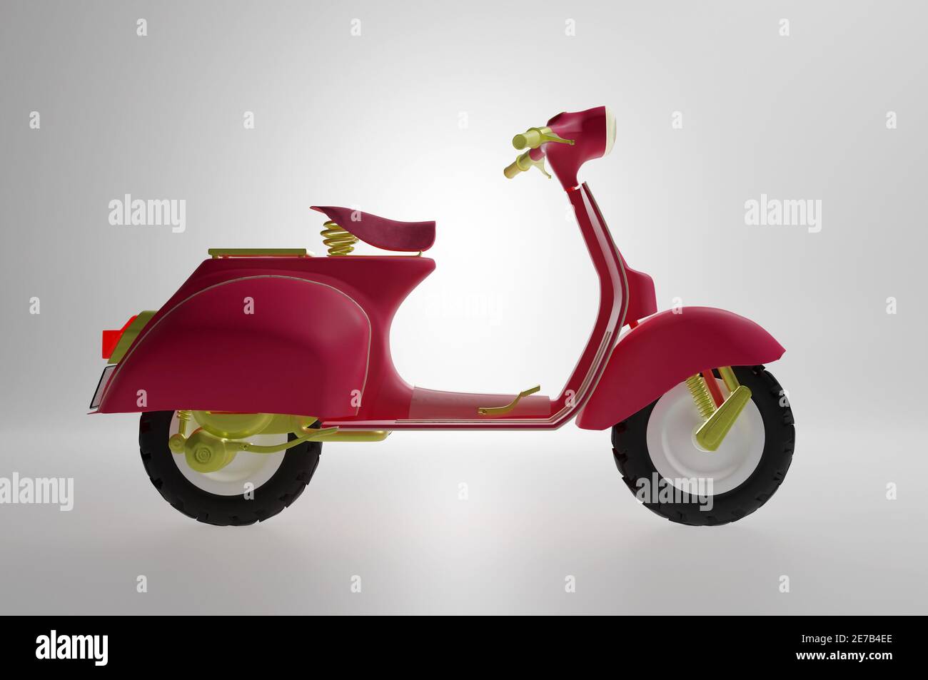 Vista laterale , Scooter rosa su sfondo bianco - rendering 3d , concept San Valentino, consegna cibo Foto Stock