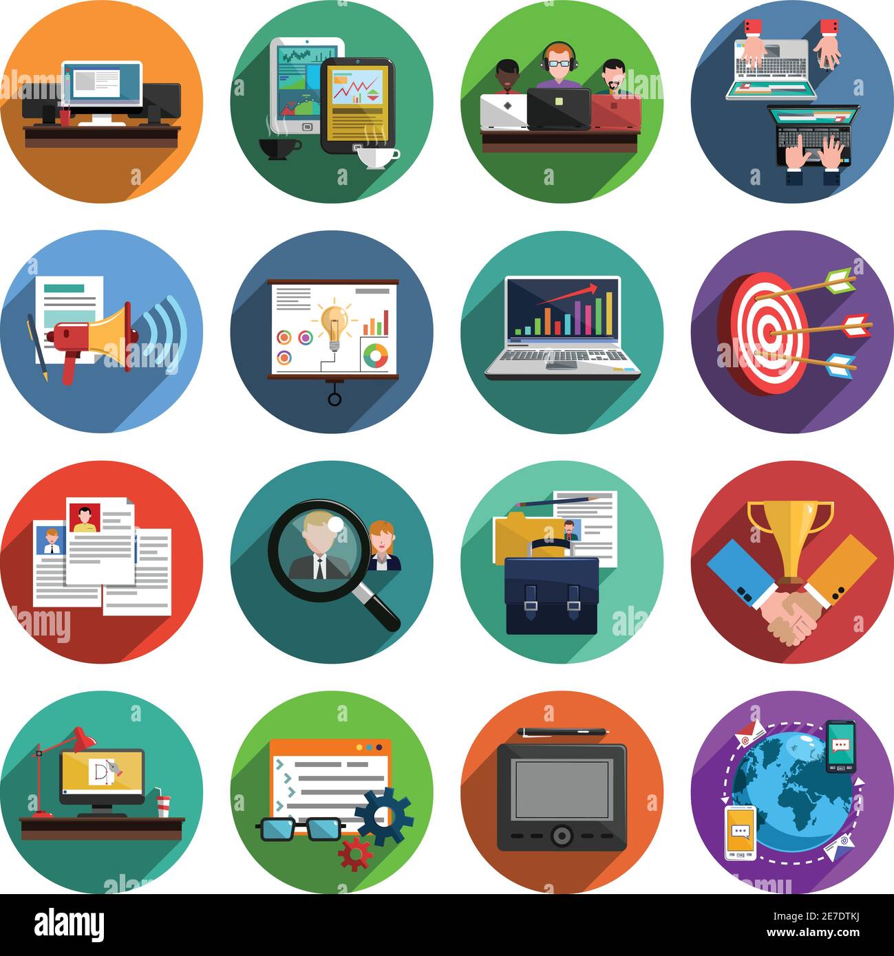 Agenzia di reclutamento freelance per lavoro professionale creativo indipendente temporaneo icone impostate attorno a un'illustrazione vettoriale isolata astratta Illustrazione Vettoriale