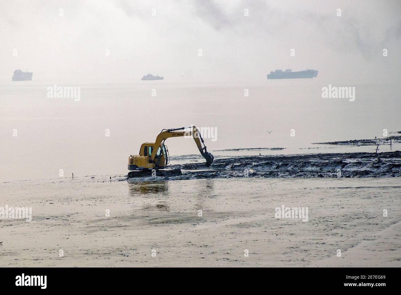 Diamond Harbor West bengala india il 13 dicembre 2020: Diamond Harbour's Gange River è stato dragato per aumentare la navigabilità del fiume durante la bassa marea. Foto Stock
