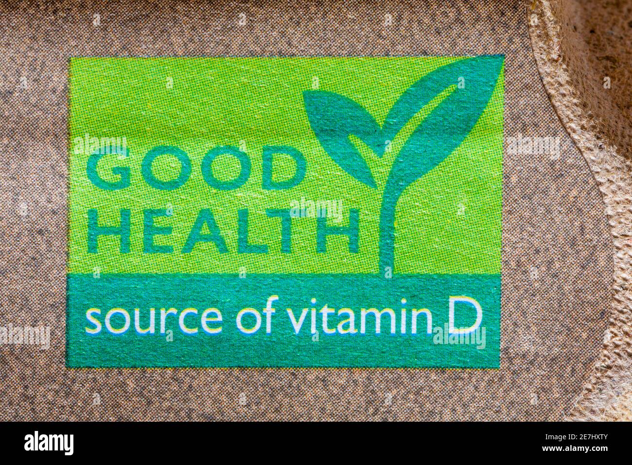 Buona fonte di salute del logo del simbolo della vitamina D sul cartone Di Waitrose 6 uova di media gamma libera dalla British Blacktail galline Foto Stock