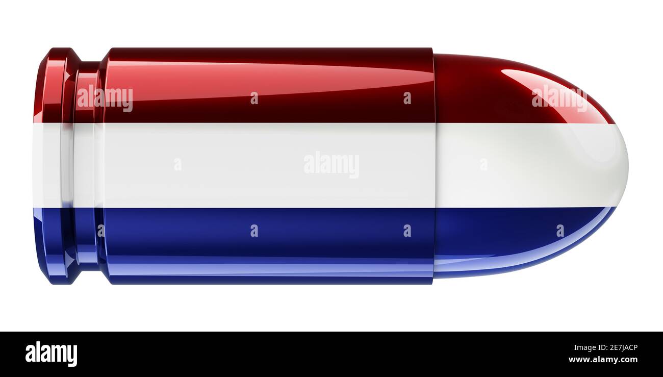Bullet con bandiera olandese, rendering 3D isolato su sfondo bianco Foto Stock