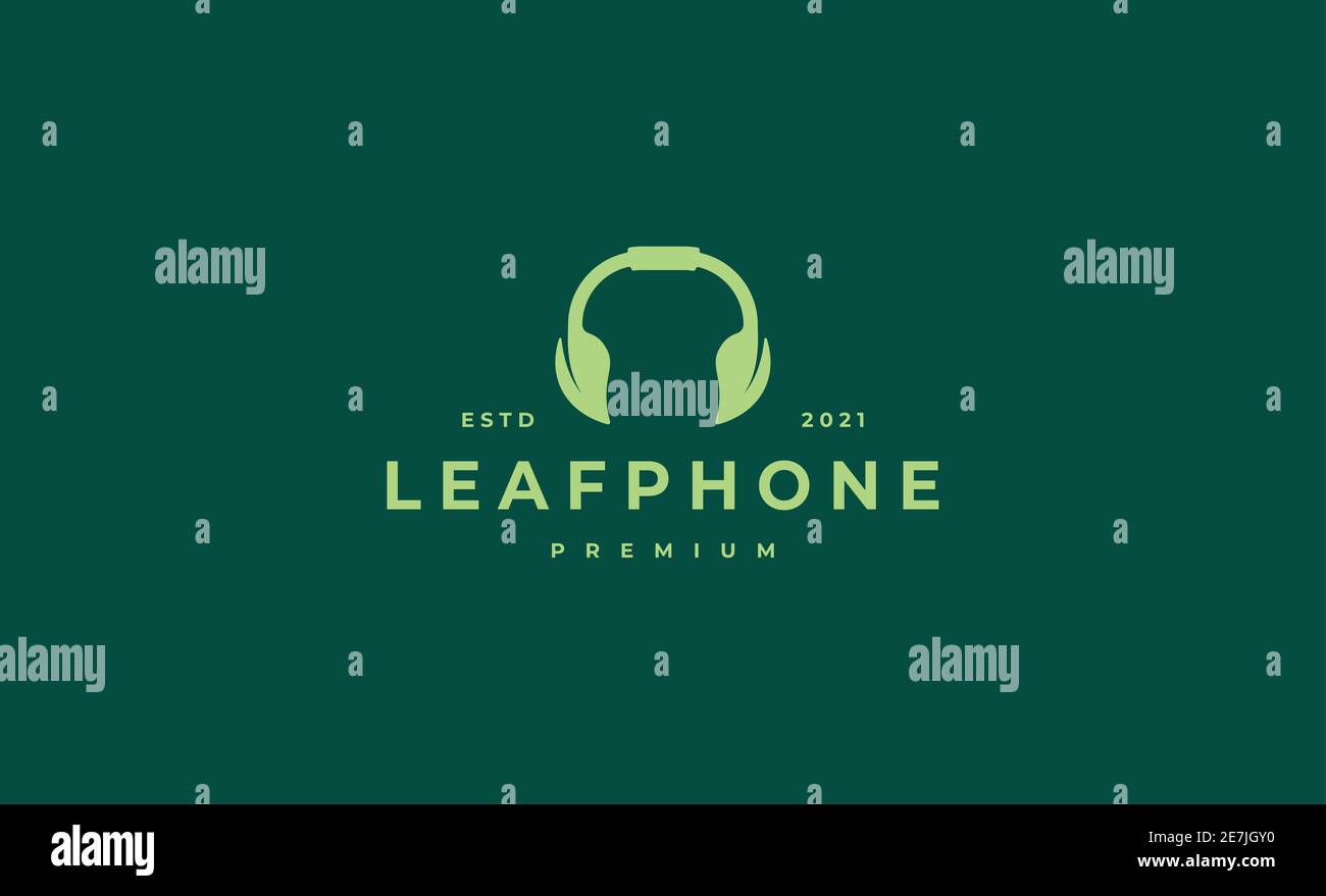 illustrazione del design vettoriale del logo leaf delle cuffie Foto Stock