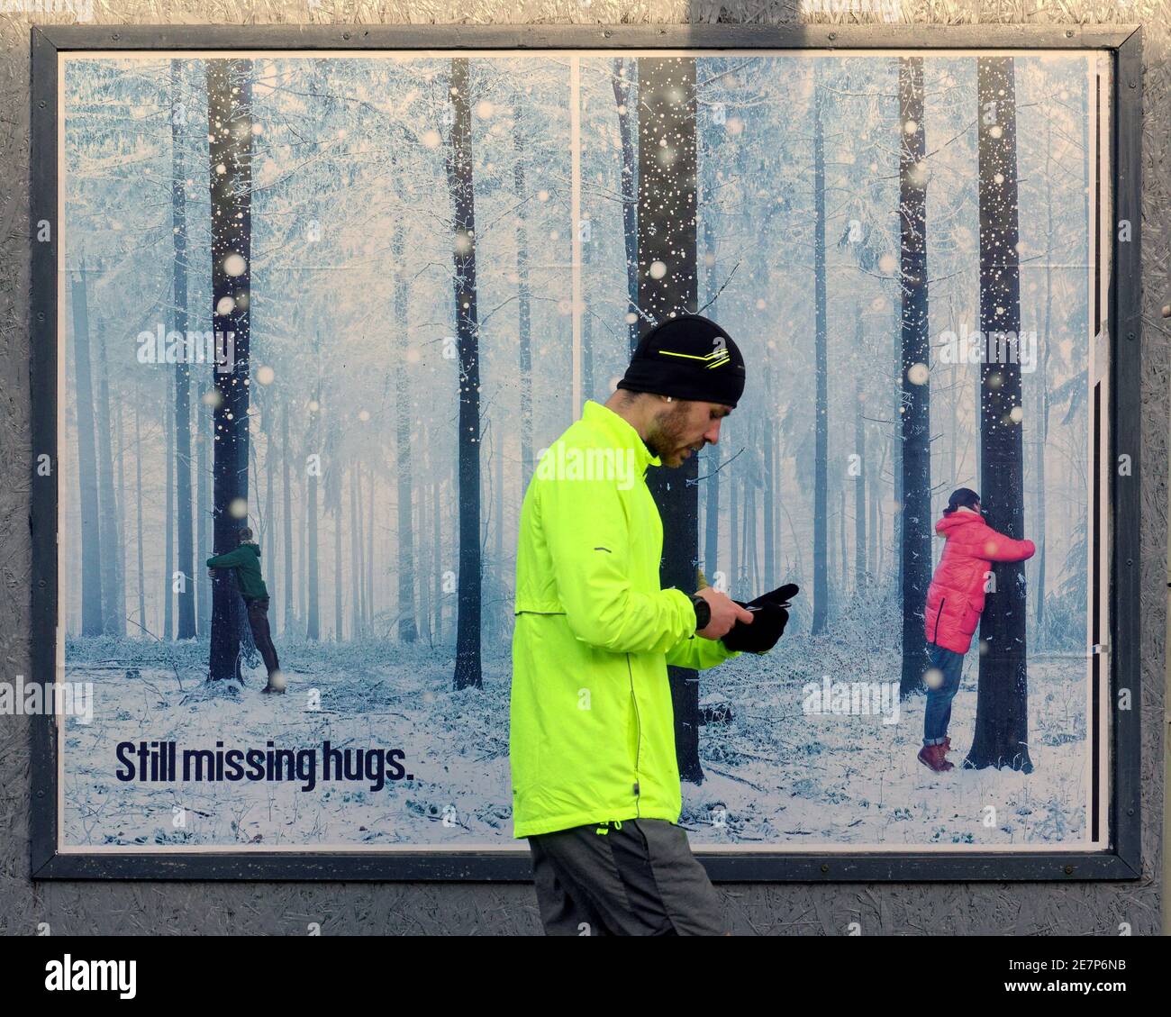 Glasgow, Scotland, UK.30th Gennaio, 2021, Lockdown Sabato ha visto la sincronicità o l'arte che rispecchia la vita. La miseria continua almeno la pioggia fermata come strade deserte nel centro città, le aree commerciali si affida in poster e wall art come un sostituto per la vita. Credit Gerard Ferry/Alamy Live News Foto Stock