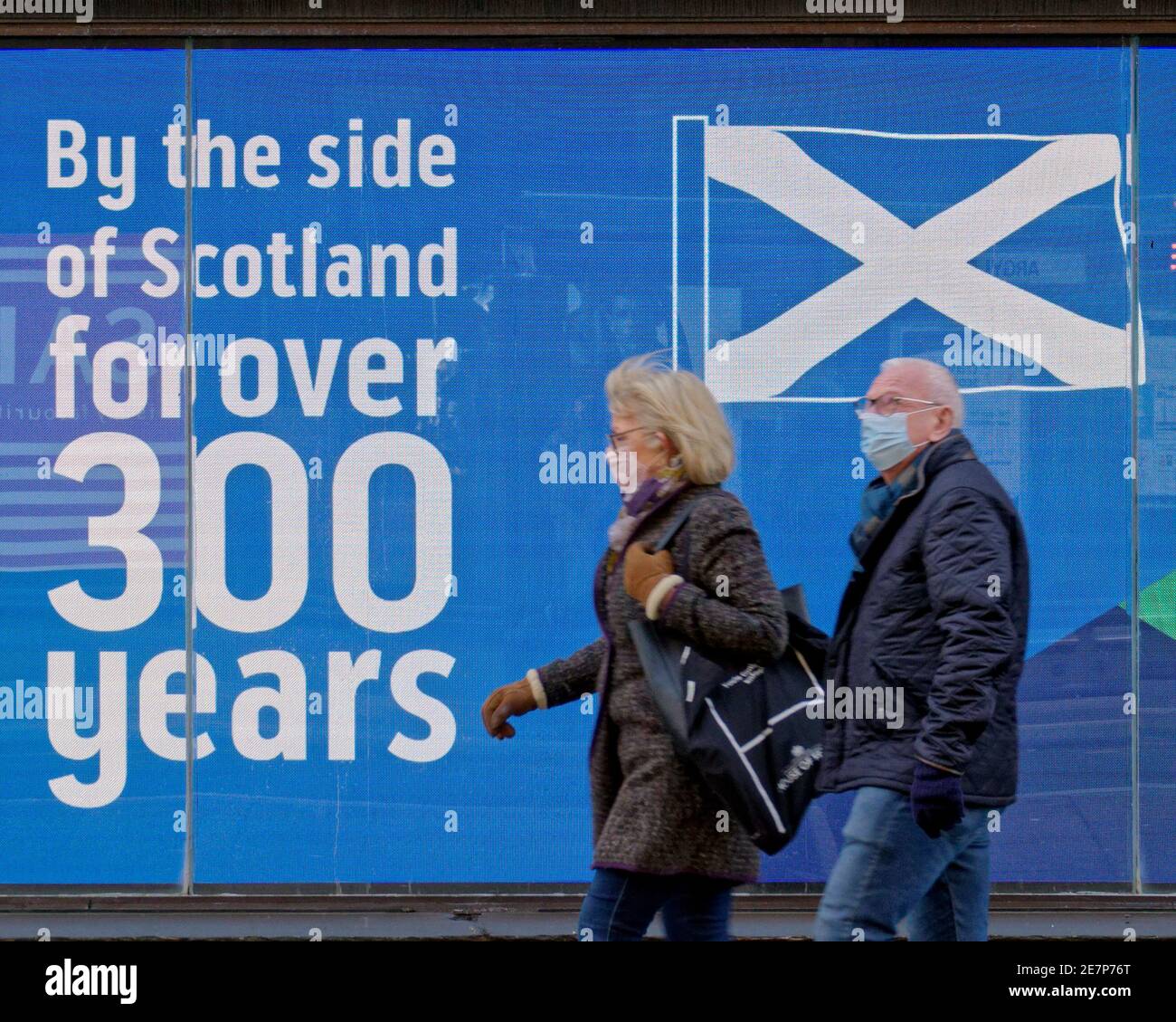 Glasgow, Scotland, UK.30th Gennaio, 2021, Lockdown Sabato ha visto la sincronicità o l'arte che rispecchia la vita. La miseria continua almeno la pioggia fermata come strade deserte nel centro città, le aree commerciali si affida in poster e wall art come un sostituto per la vita. Credit Gerard Ferry/Alamy Live News Foto Stock