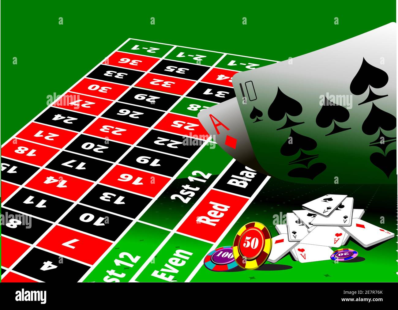 Tavolo da Roulette e casino elementi. Illustrazione Vettoriale Illustrazione Vettoriale