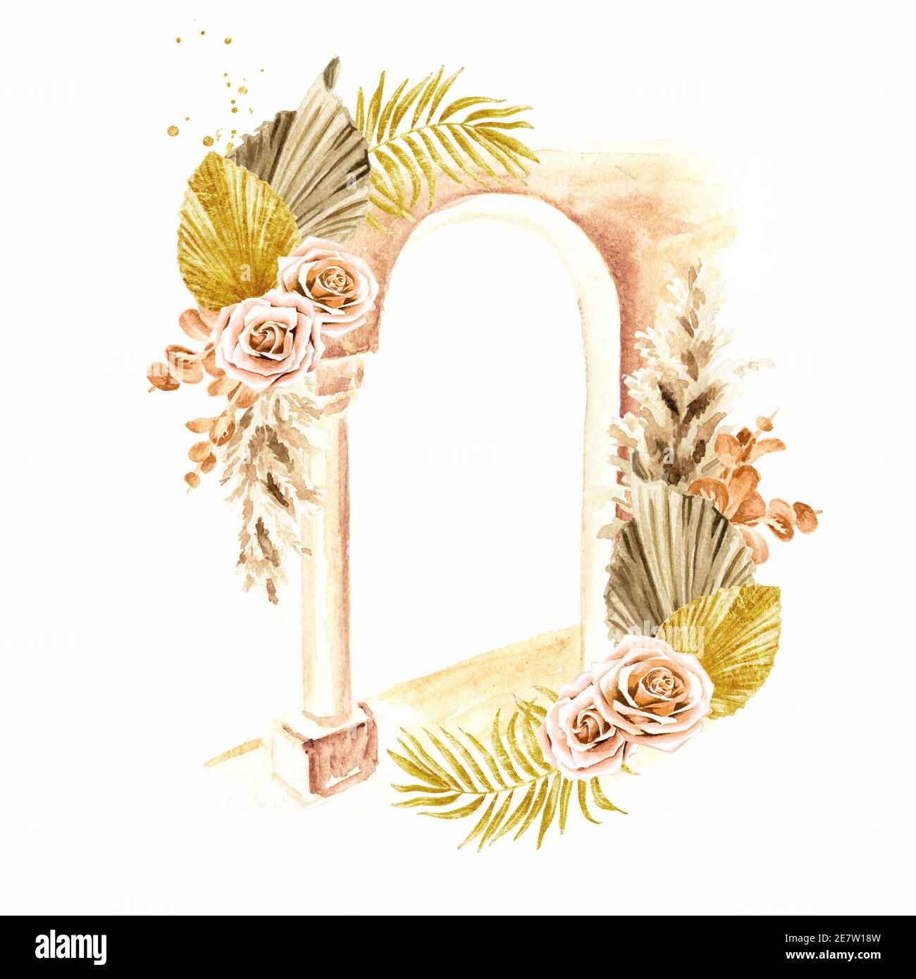 Vecchia architettura del Mediterraneo, del Nord Africa o del Marocco. Illustrazione di acquerello disegnata a mano isolata su sfondo bianco Foto Stock