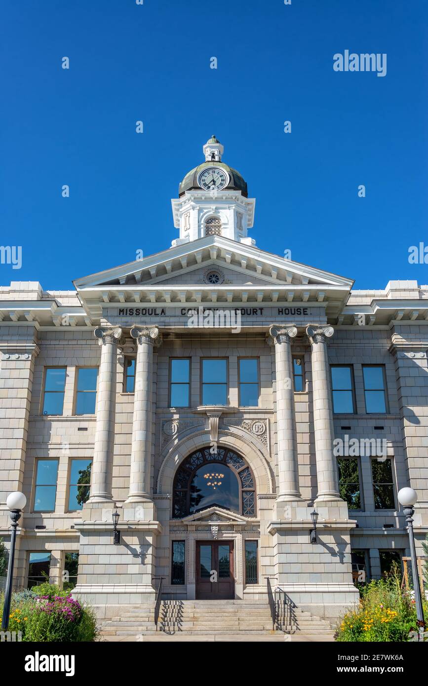 Splendida vista della facciata del tribunale del Missoula Country a Missoula, Montana Foto Stock